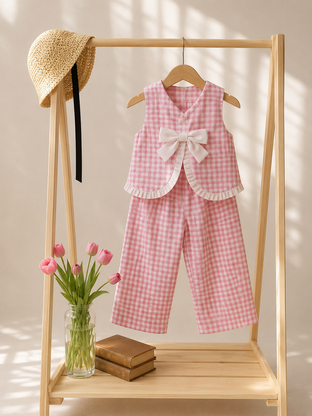 Blush Gingham Muslin Set
