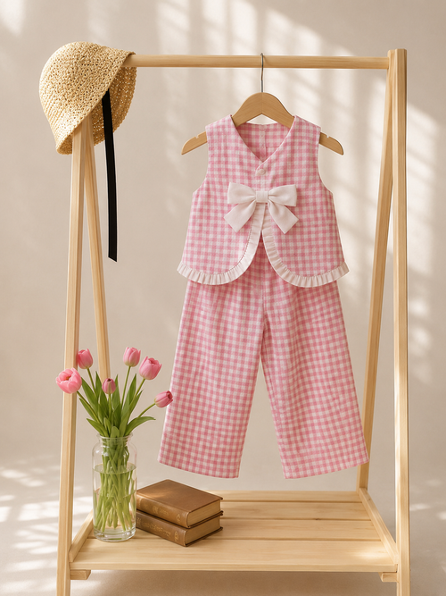 Blush Gingham Muslin Set