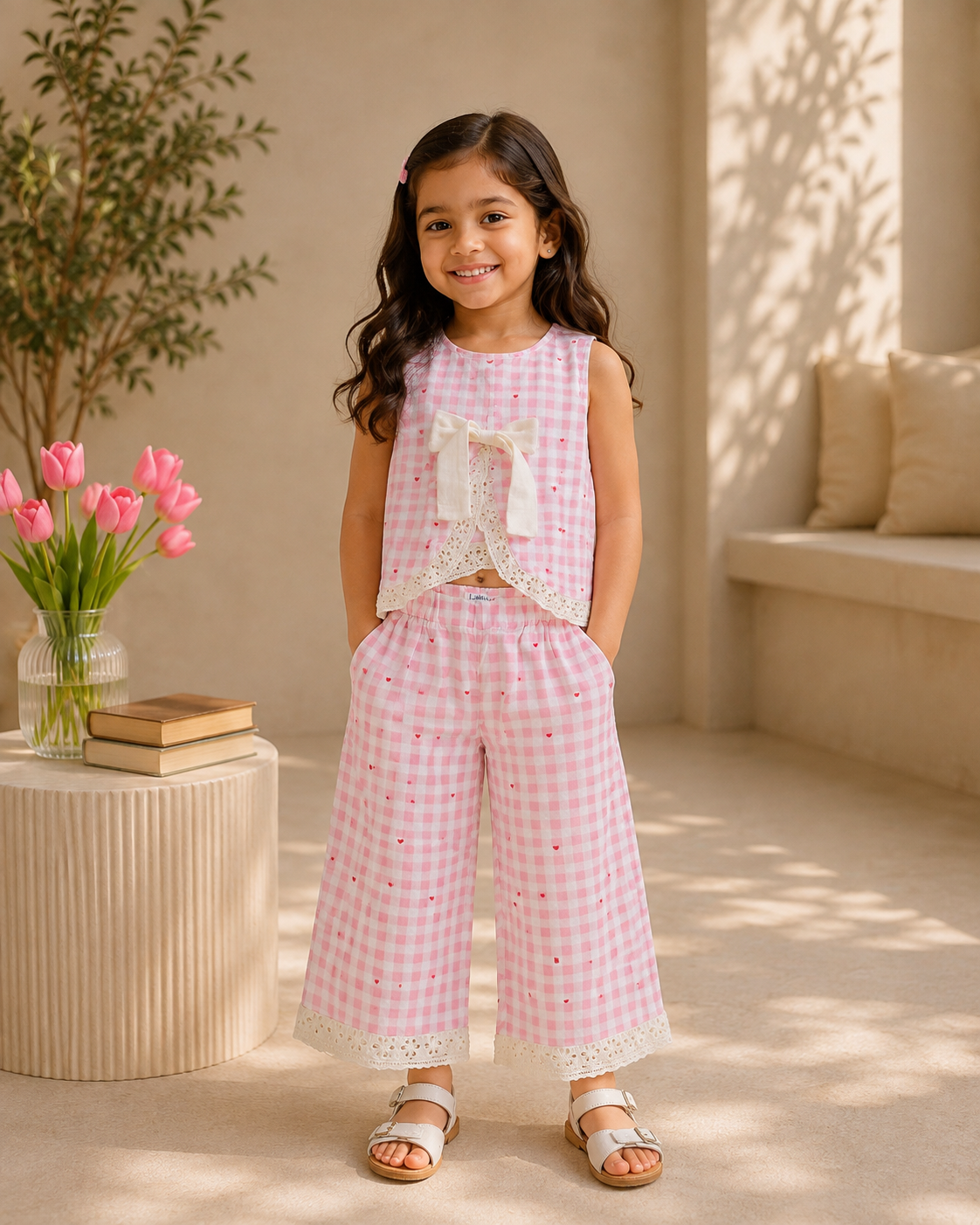 Blush Gingham Muslin Set